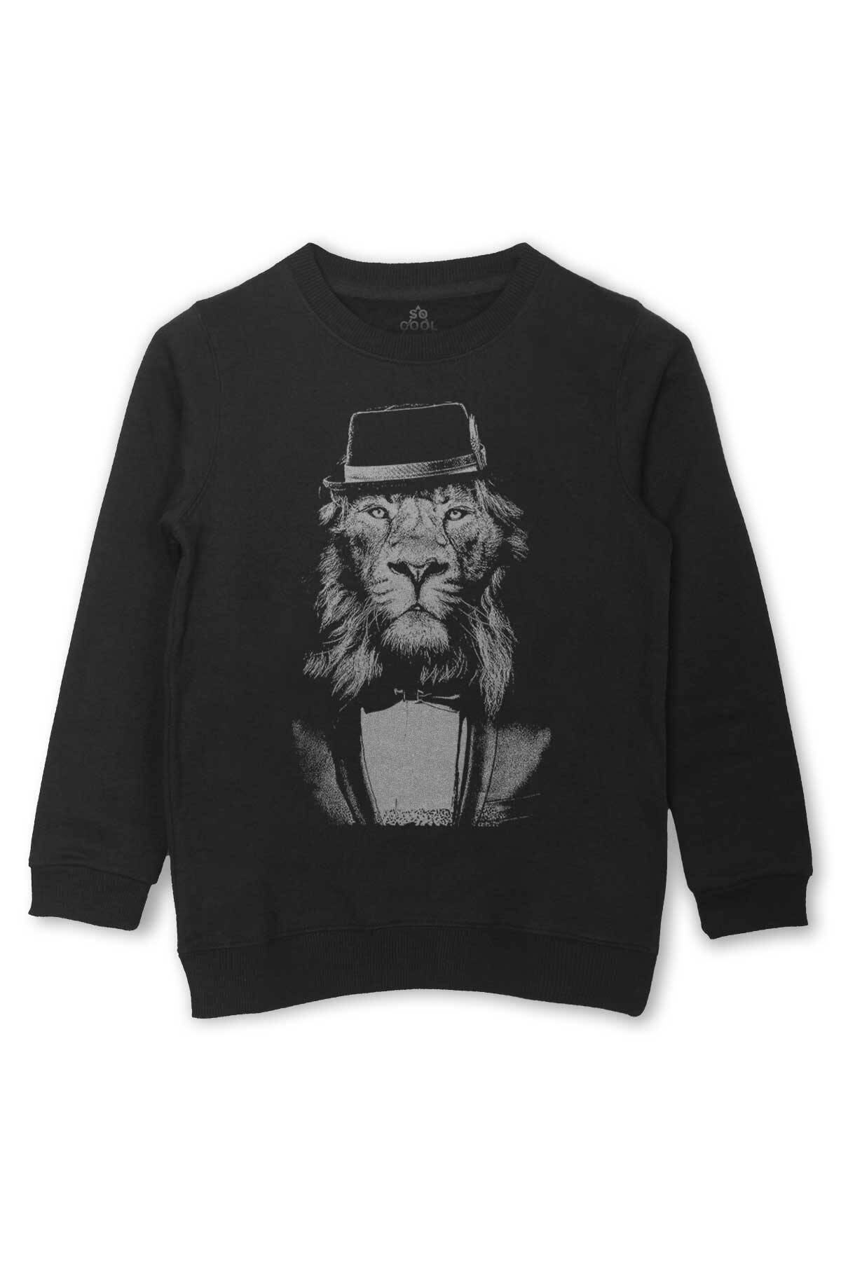 Baskılı Çocuk Sweatshirt Suit Up Takım Elbiseli Aslan Modern Kıravat Arslan - 1