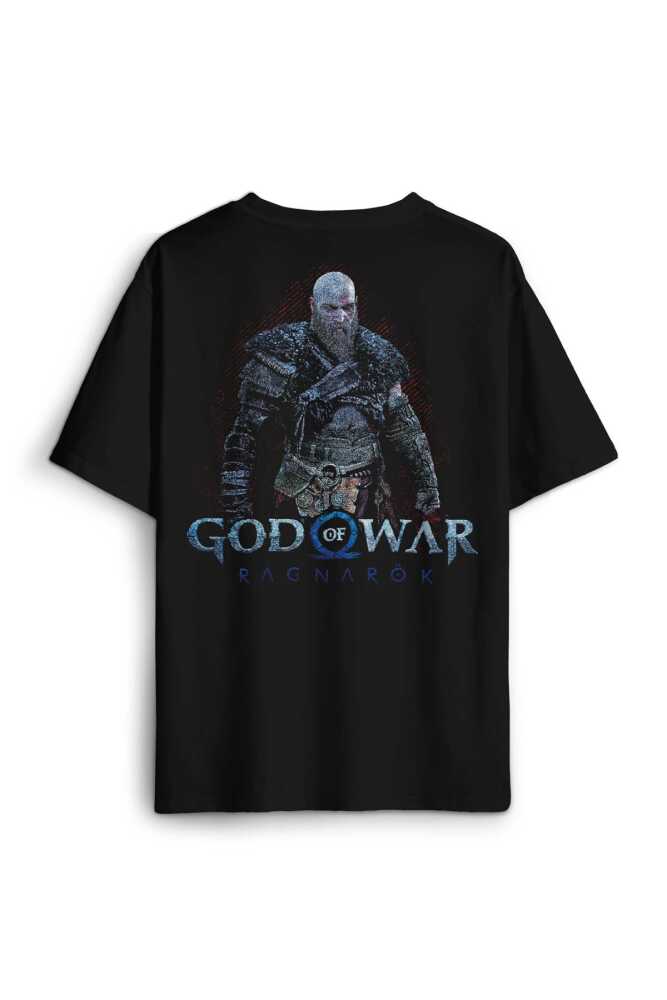 Baskılı Siyah T-shirt God of War Ragnarok Gamer Oyun Baskılı Oversize Tişört - 1