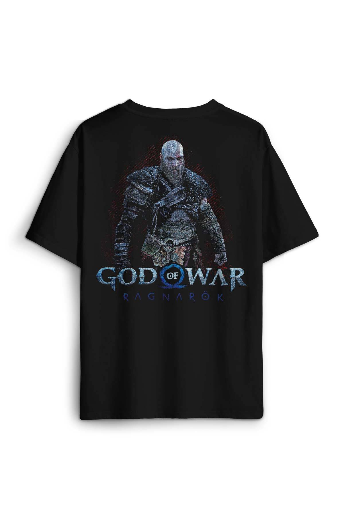 Baskılı Siyah T-shirt God of War Ragnarok Gamer Oyun Baskılı Oversize Tişört - 1