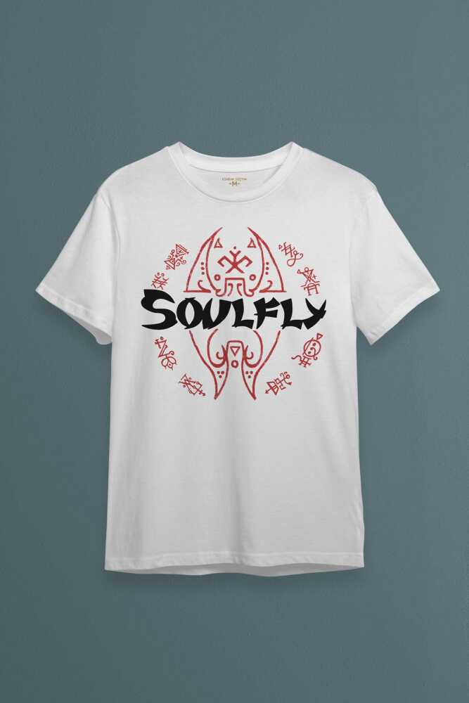 Baskılı Unisex Tişört Renk Soulfly Metal Music Müzik Pamuklu Beyaz T-shirt