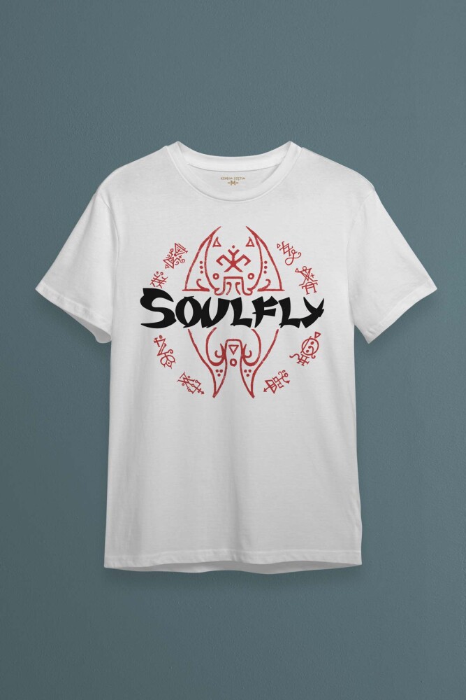 Baskılı Unisex Tişört Renk Soulfly Metal Music Müzik Pamuklu Beyaz T-shirt