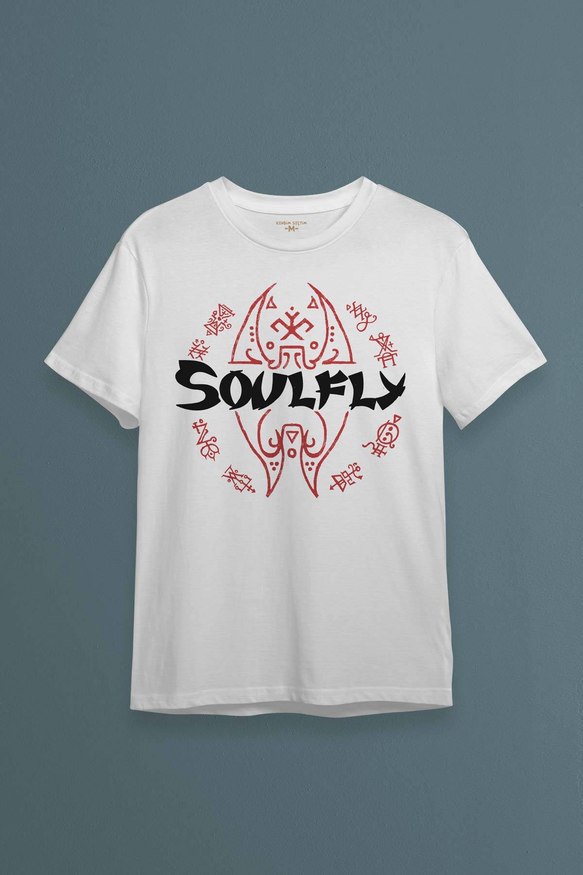 Baskılı Unisex Tişört Renk Soulfly Metal Music Müzik Pamuklu Beyaz T-shirt - 1