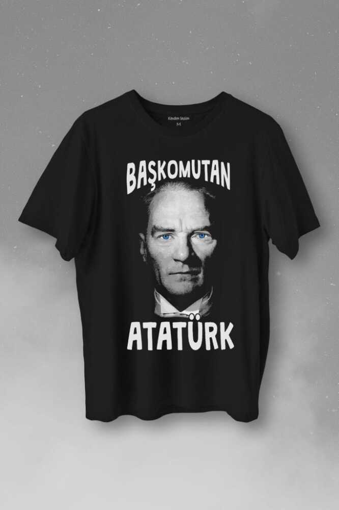 Başkomutan Atatürk Mavi Gözlü Gazi Reis Baş Komutan Baskılı Tişört Unisex T-Shirt - 1