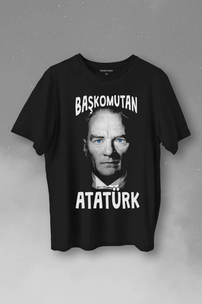 Başkomutan Atatürk Mavi Gözlü Gazi Reis Baş Komutan Baskılı Tişört Unisex T-Shirt - 1