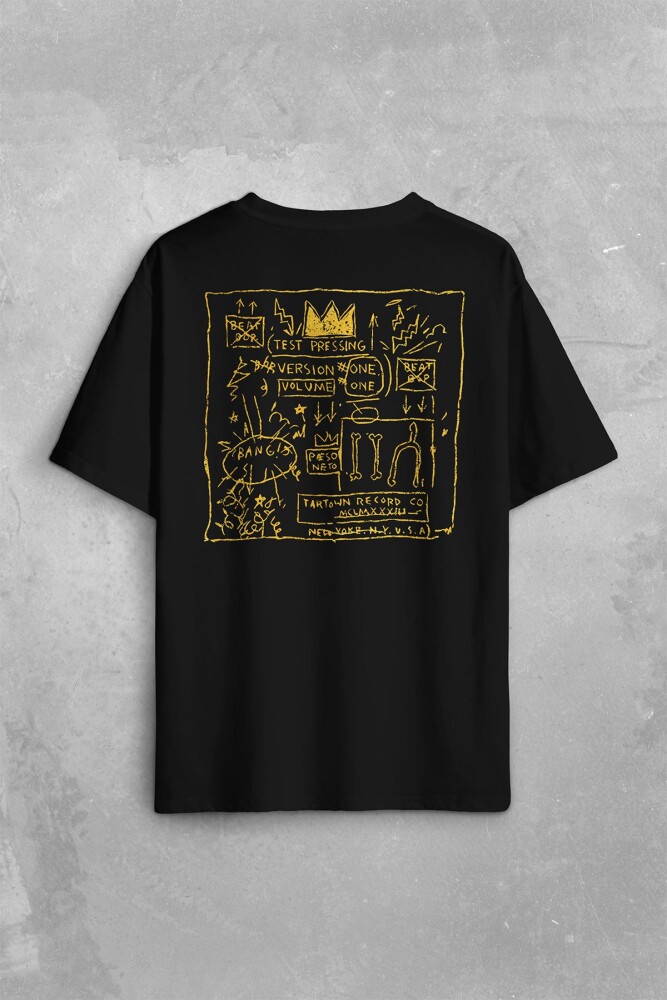 Basquiat Taç Kral King Sanat Pop Art Sırt Ön Baskılı Oversize Tişört Unisex T-Shirt - 1