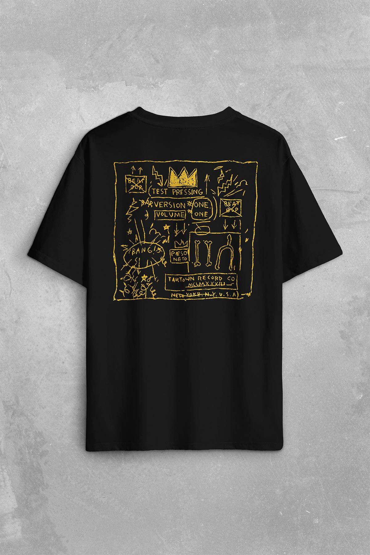 Basquiat Taç Kral King Sanat Pop Art Sırt Ön Baskılı Oversize Tişört Unisex T-Shirt - 1