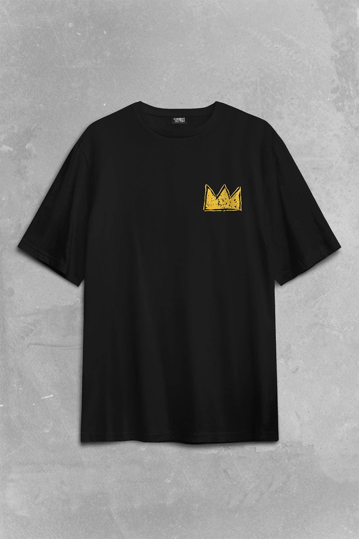 Basquiat Taç Kral King Sanat Pop Art Sırt Ön Baskılı Oversize Tişört Unisex T-Shirt - 2