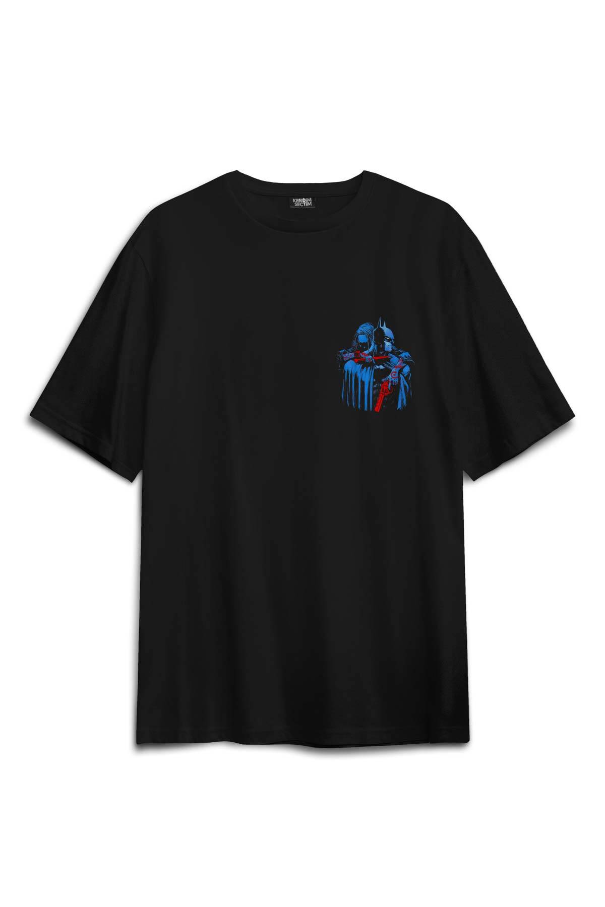 Batman Joker Kara Şovalye Dark Knight Film Sırt Ön Baskılı Oversize Tişört Unisex T-Shirt (1)