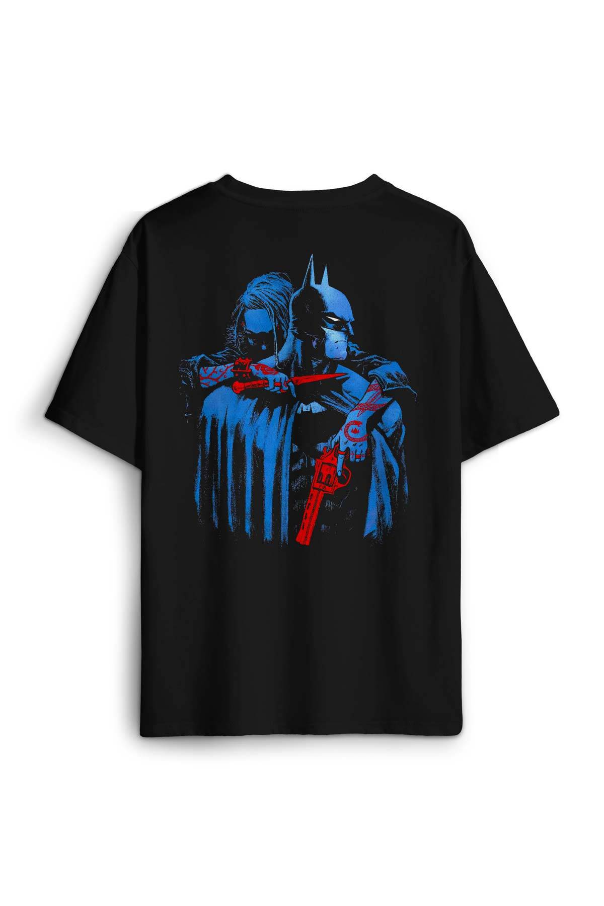 Batman Joker Kara Şovalye Dark Knight Film Sırt Ön Baskılı Oversize Tişört Unisex T-Shirt - 1