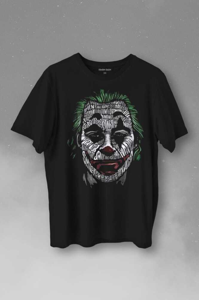 Batman Joker Typograpyh Tipografik Silüet Baskılı Tişört Unisex T-Shirt - 1