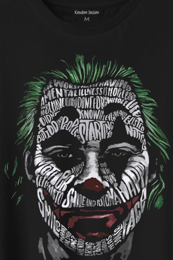Batman Joker Typograpyh Tipografik Silüet Baskılı Tişört Unisex T-Shirt (1)