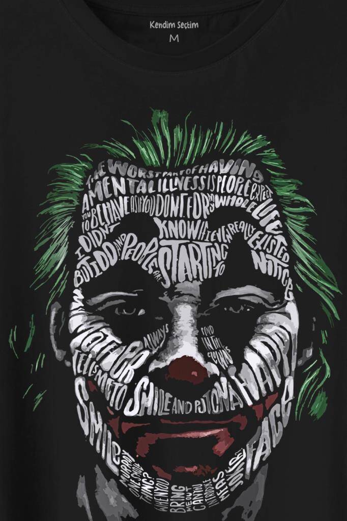 Batman Joker Typograpyh Tipografik Silüet Baskılı Tişört Unisex T-Shirt - 2