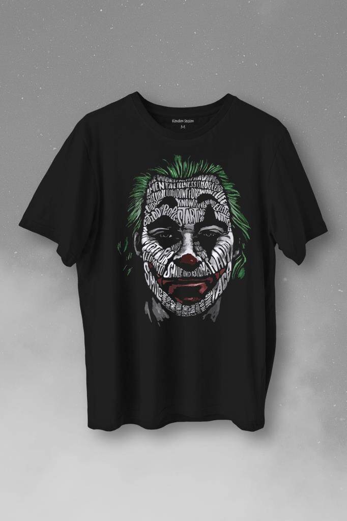 Batman Joker Typograpyh Tipografik Silüet Baskılı Tişört Unisex T-Shirt - 1