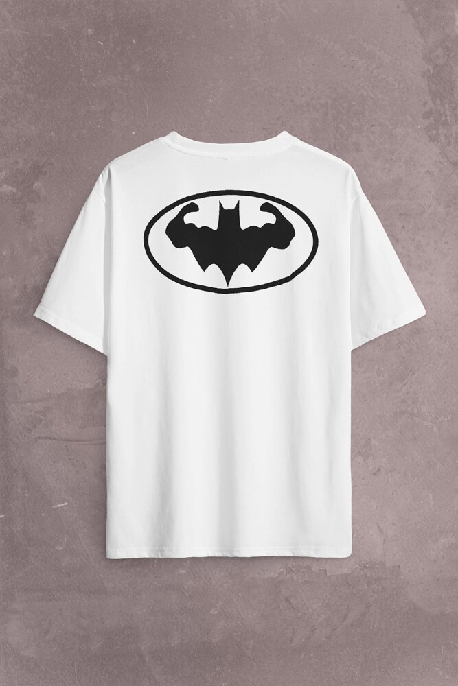 Batman Logo Gym Fitness Bodybuilding Sırt Ön Baskılı Oversize Tişört Unisex T-Shirt - 2