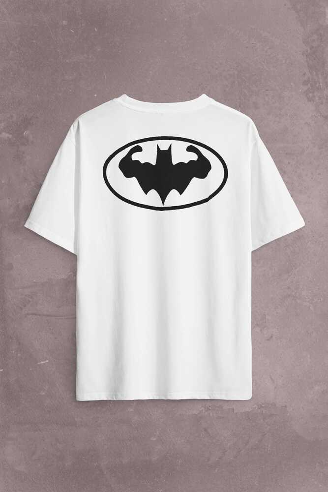 Batman Logo Gym Fitness Bodybuilding Sırt Ön Baskılı Oversize Tişört Unisex T-Shirt (1)