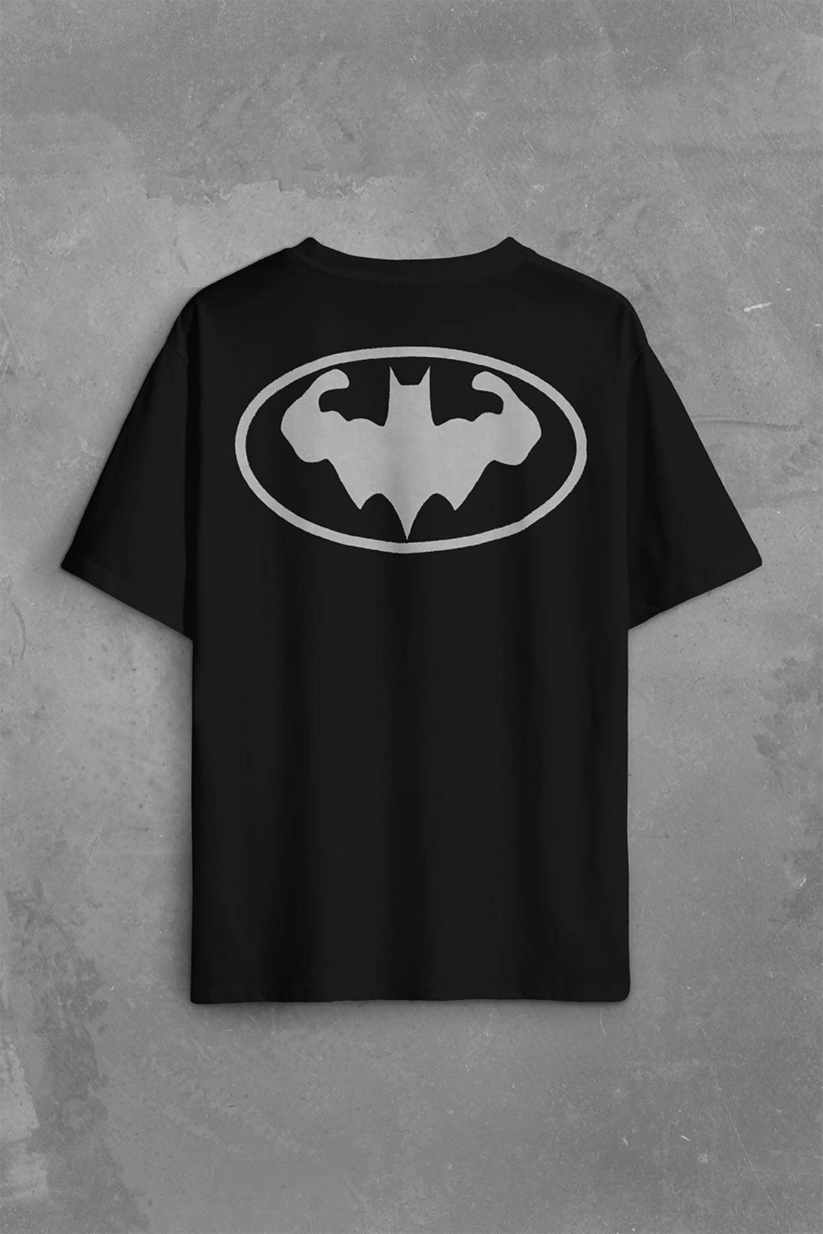 Batman Logo Gym Fitness Bodybuilding Sırt Ön Baskılı Oversize Tişört Unisex T-Shirt (1)