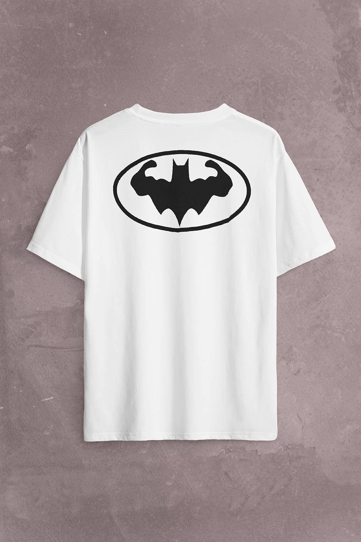 Batman Logo Gym Fitness Bodybuilding Sırt Ön Baskılı Oversize Tişört Unisex T-Shirt (1)