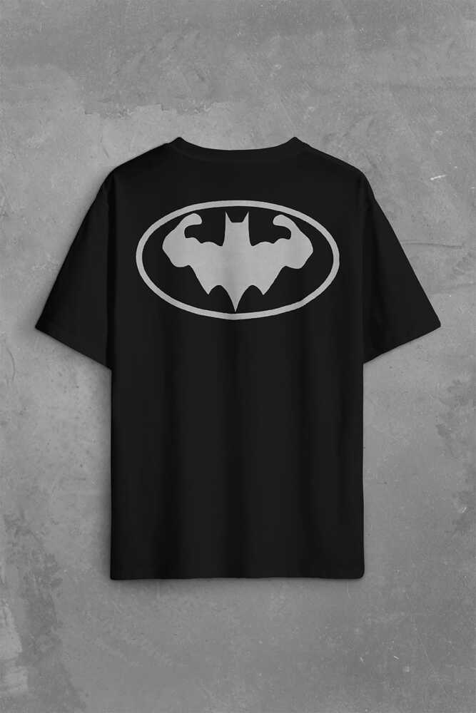 Batman Logo Gym Fitness Bodybuilding Sırt Ön Baskılı Oversize Tişört Unisex T-Shirt (1)