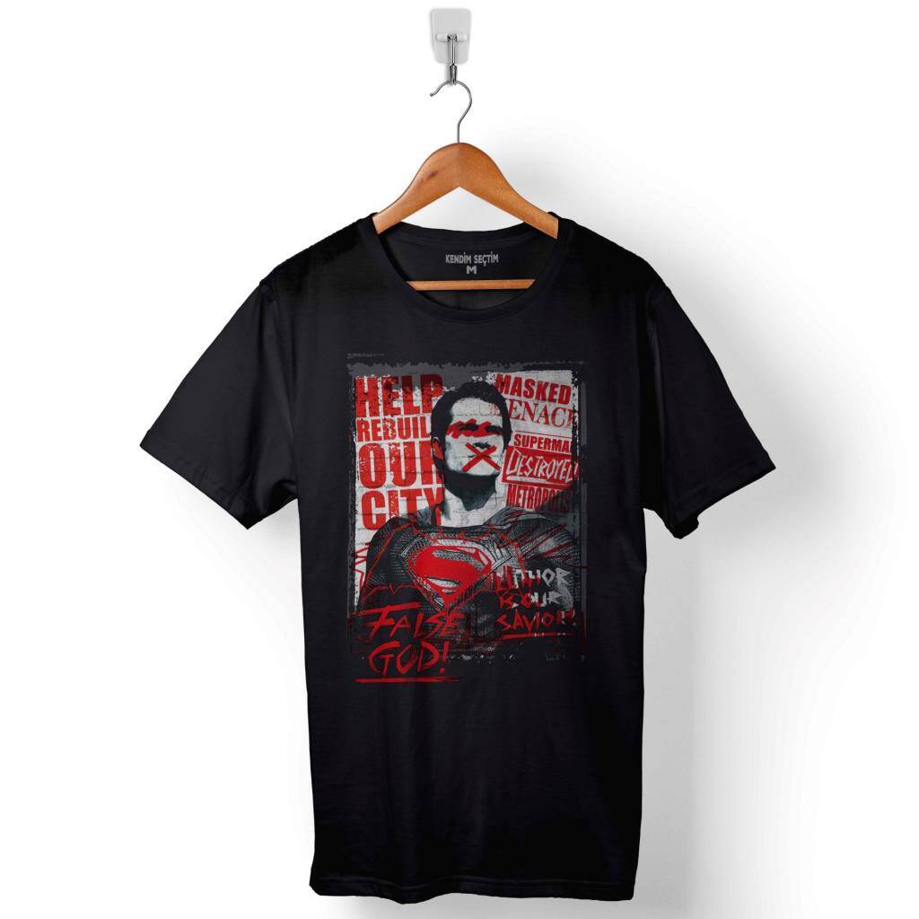 Batman V Vs Superman False God Baskılı Tişört Unisex T-Shirt - 1