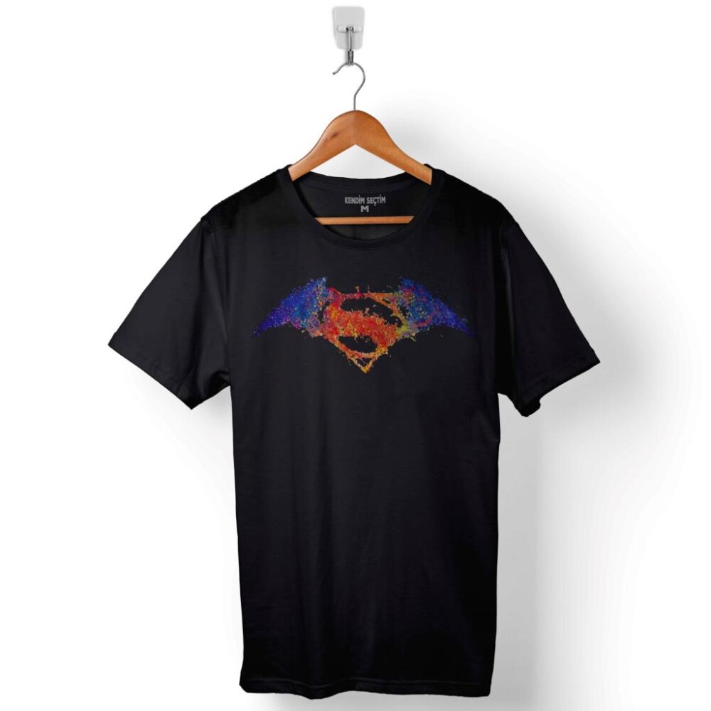 Batman V Vs Superman Watercolor Logo Baskılı Tişört Unisex T-Shirt - 1