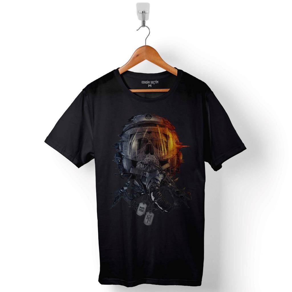 Battlefield 3 1 2 Pilot Kafa Maskesi Baskılı Tişört Unisex T-Shirt - 1