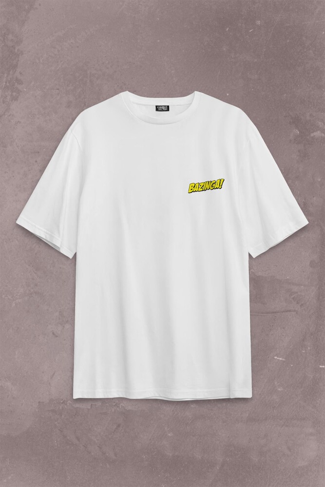 Bazinga Şaka The Big Bang Theory Sheldon Cooper Sırt Ön Baskılı Oversize Tişört Unisex T-Shirt - 1