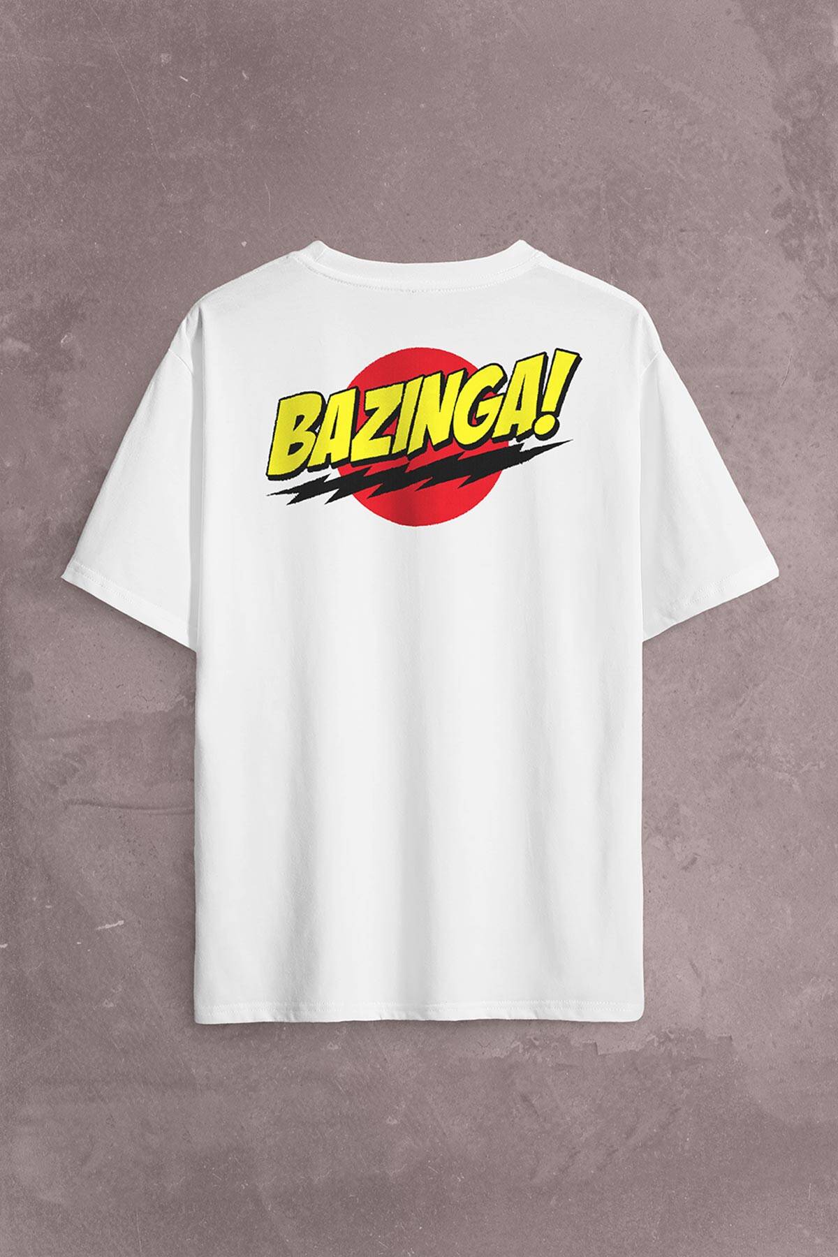 Bazinga Şaka The Big Bang Theory Sheldon Cooper Sırt Ön Baskılı Oversize Tişört Unisex T-Shirt - 2