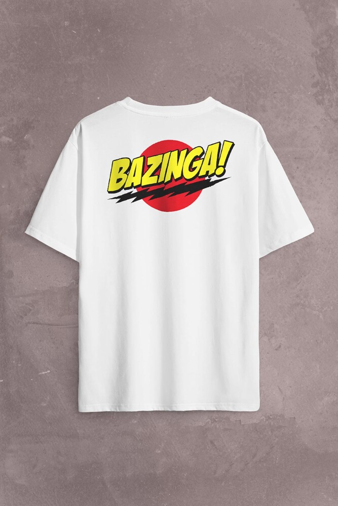 Bazinga Şaka The Big Bang Theory Sheldon Cooper Sırt Ön Baskılı Oversize Tişört Unisex T-Shirt (1)