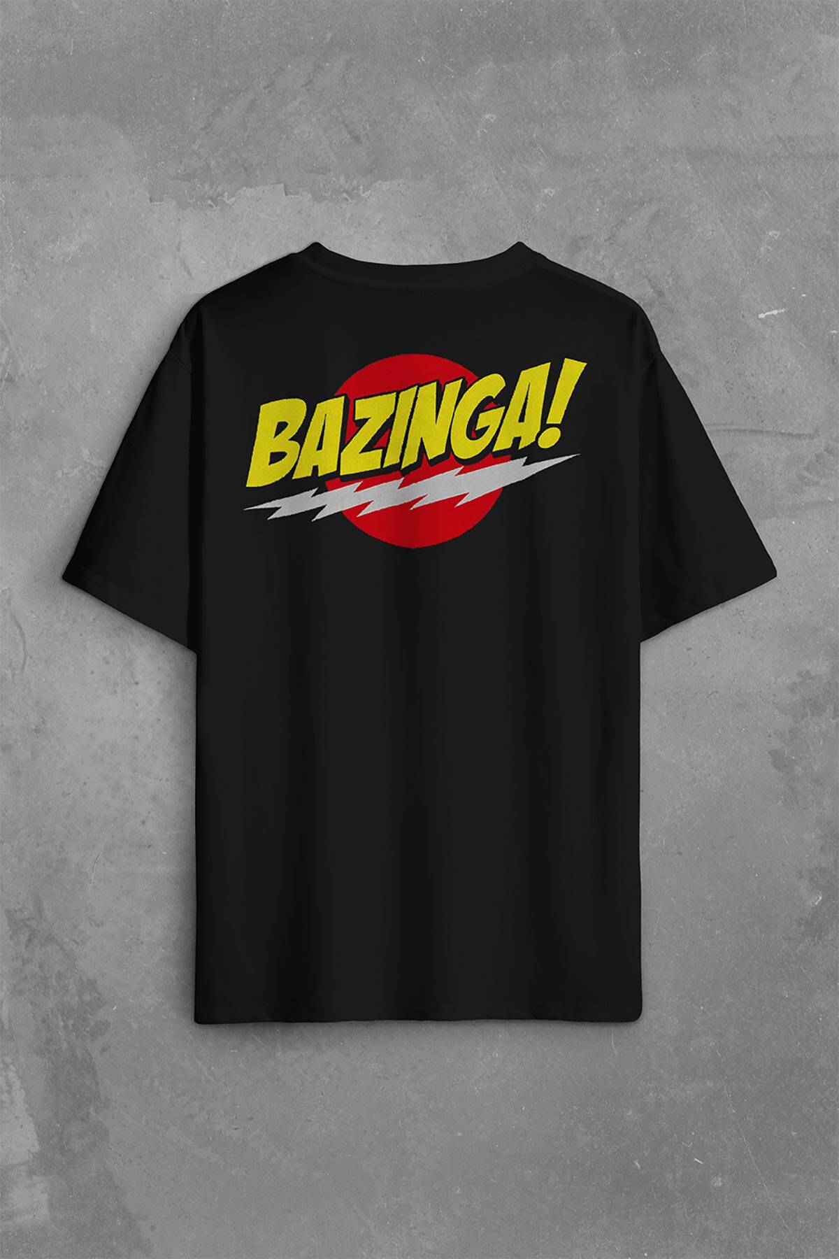 Bazinga Şaka The Big Bang Theory Sheldon Cooper Sırt Ön Baskılı Oversize Tişört Unisex T-Shirt (1)
