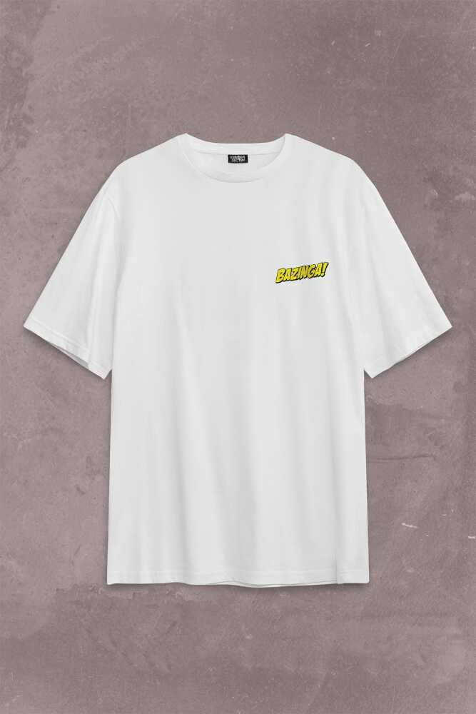 Bazinga Şaka The Big Bang Theory Sheldon Cooper Sırt Ön Baskılı Oversize Tişört Unisex T-Shirt - 1