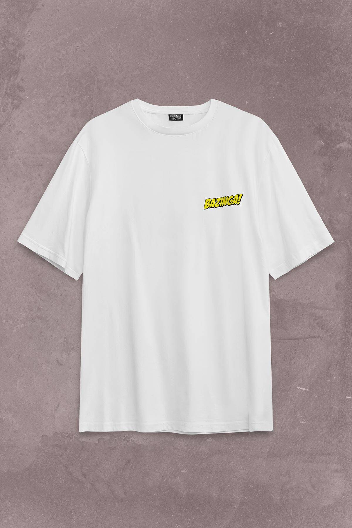 Bazinga Şaka The Big Bang Theory Sheldon Cooper Sırt Ön Baskılı Oversize Tişört Unisex T-Shirt