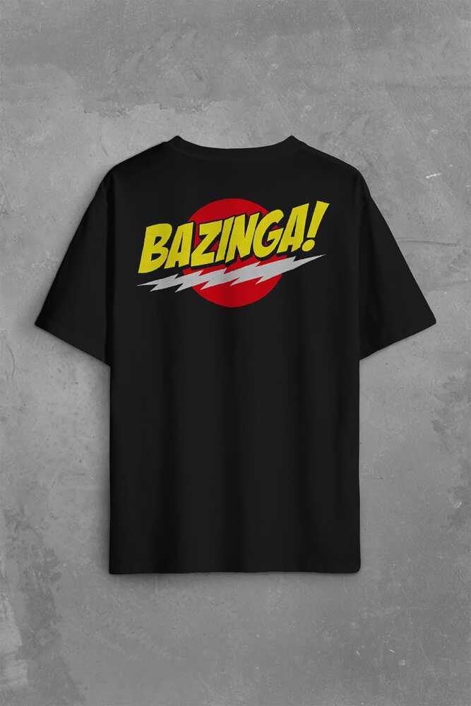 Bazinga Şaka The Big Bang Theory Sheldon Cooper Sırt Ön Baskılı Oversize Tişört Unisex T-Shirt (1)