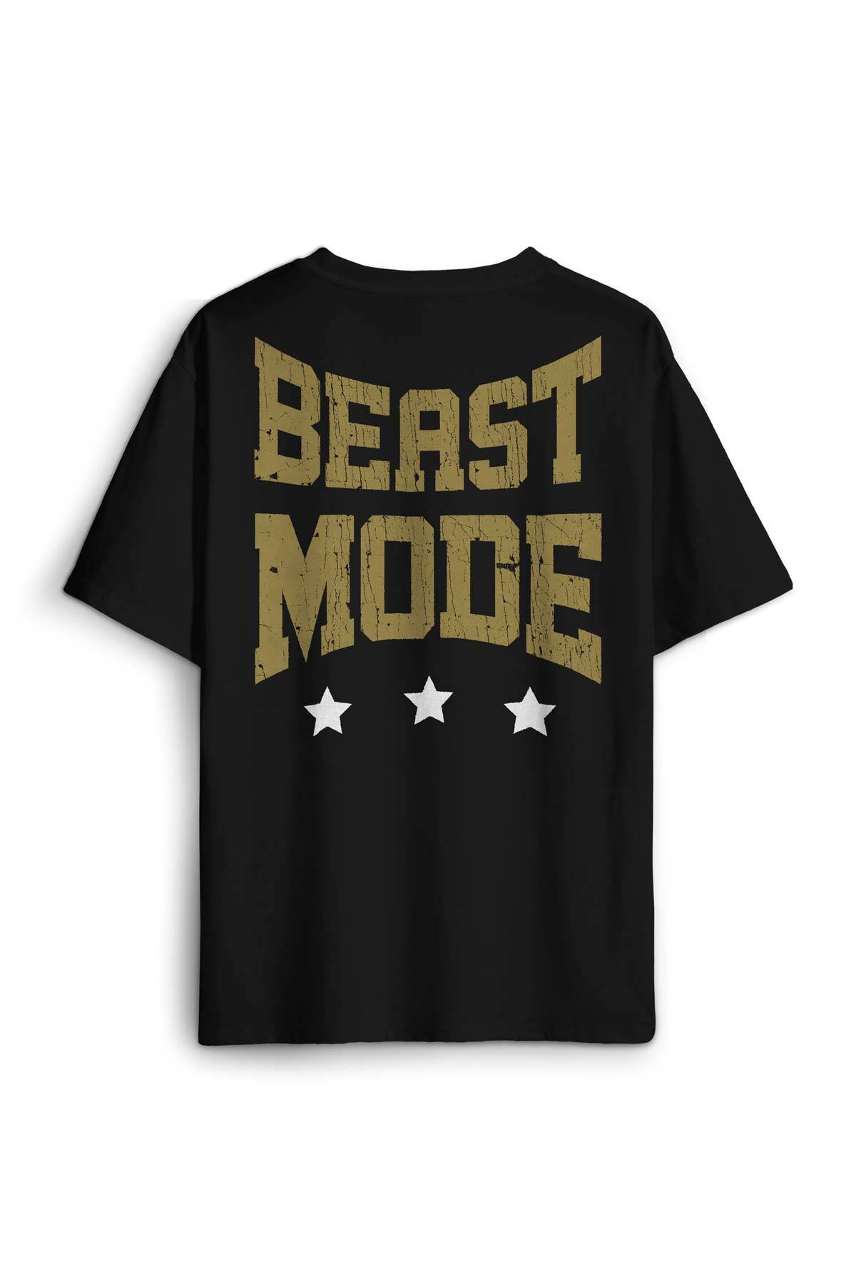 Beast Mode Gym Fitness Spor Animal Baskılı Oversize T-shirt Siyah Unisex Tişört