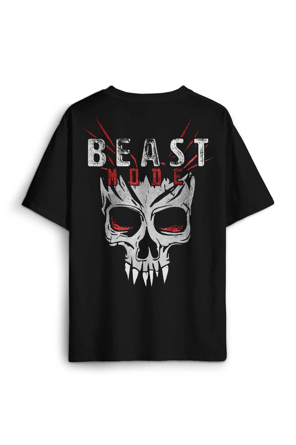 Beast Mode Gym Spor Workout Baskılı Oversize T-shirt Siyah Unisex Tişört - 2