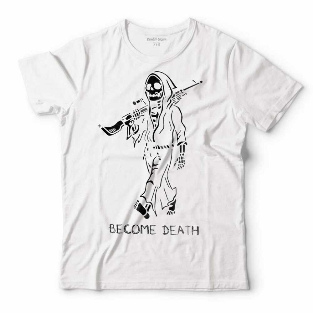 BECOME DEATH SKULL TÜFEK SİLAH KURU KAFA SKELETON ERKEK TİŞÖRT
