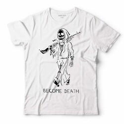 BECOME DEATH SKULL TÜFEK SİLAH KURU KAFA SKELETON ERKEK TİŞÖRT - 1