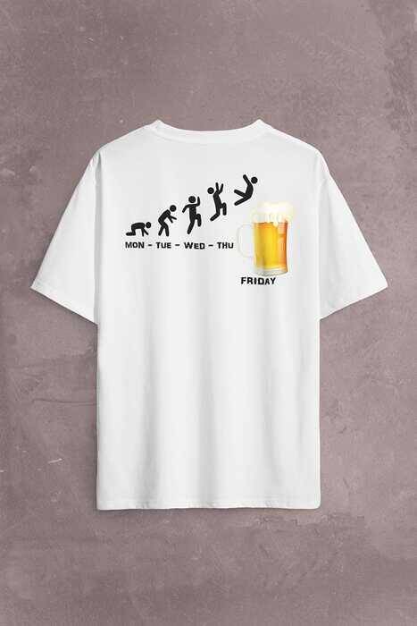 Beer Week Friday Weekend Bira Alkol Hafta Sonu Tatili Sırt Ön Baskılı Oversize Tişört Unisex T-Shirt - 1