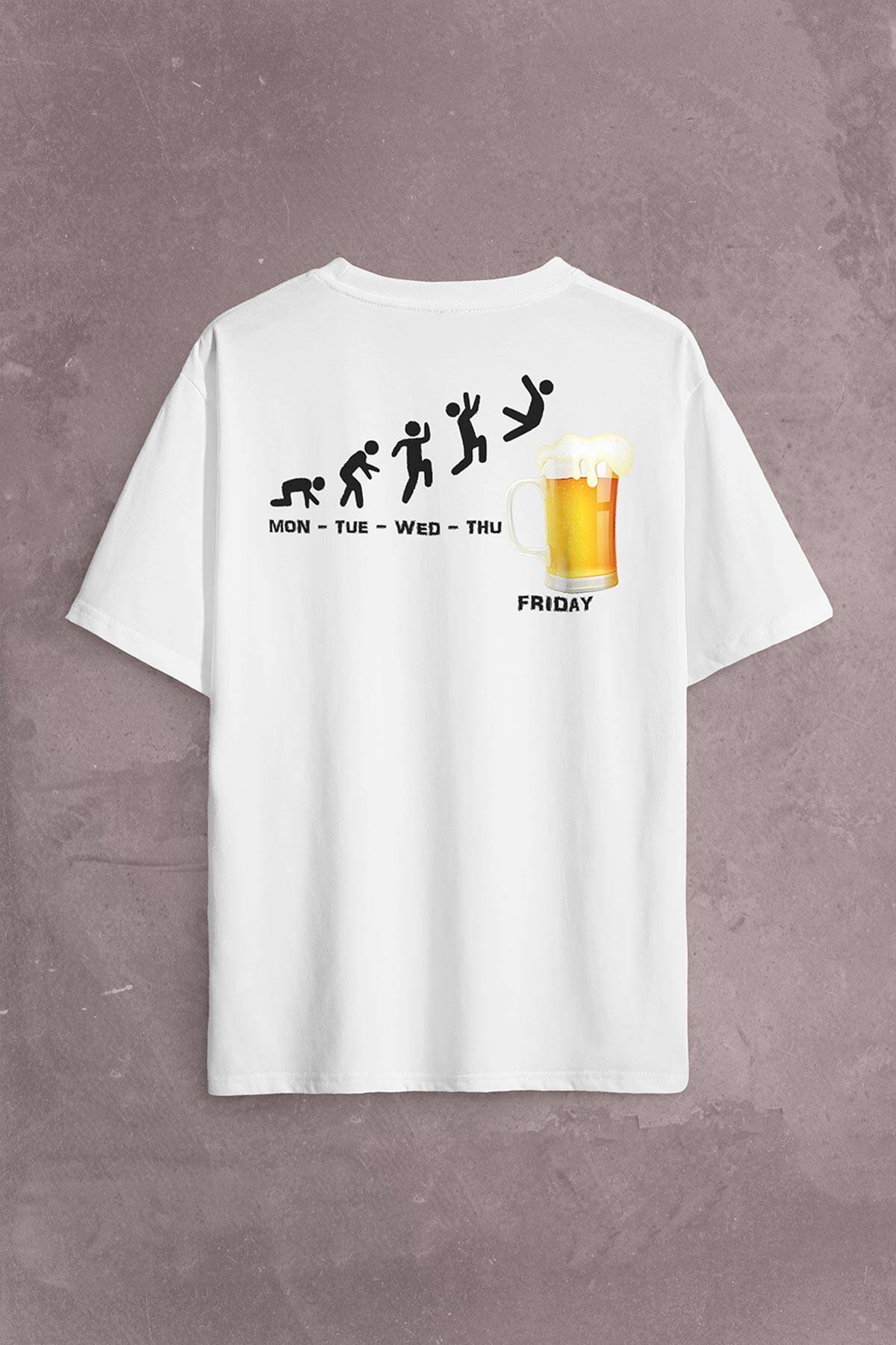 Beer Week Friday Weekend Bira Alkol Hafta Sonu Tatili Sırt Ön Baskılı Oversize Tişört Unisex T-Shirt - 1