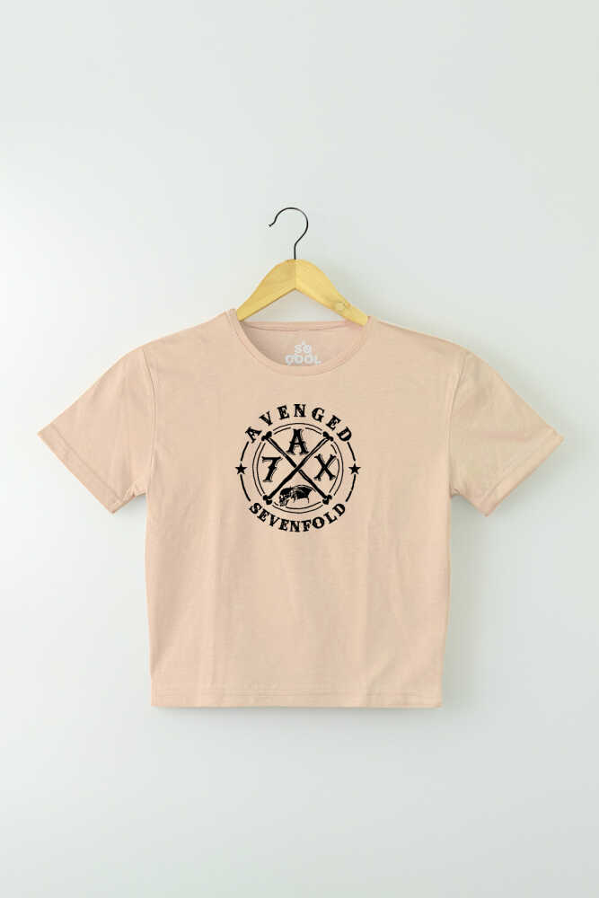Bej Renk Crop T-shirt Avenged Sevenfold Metal Rock Music Baskılı Kadın Tişört Baby Tee - 1