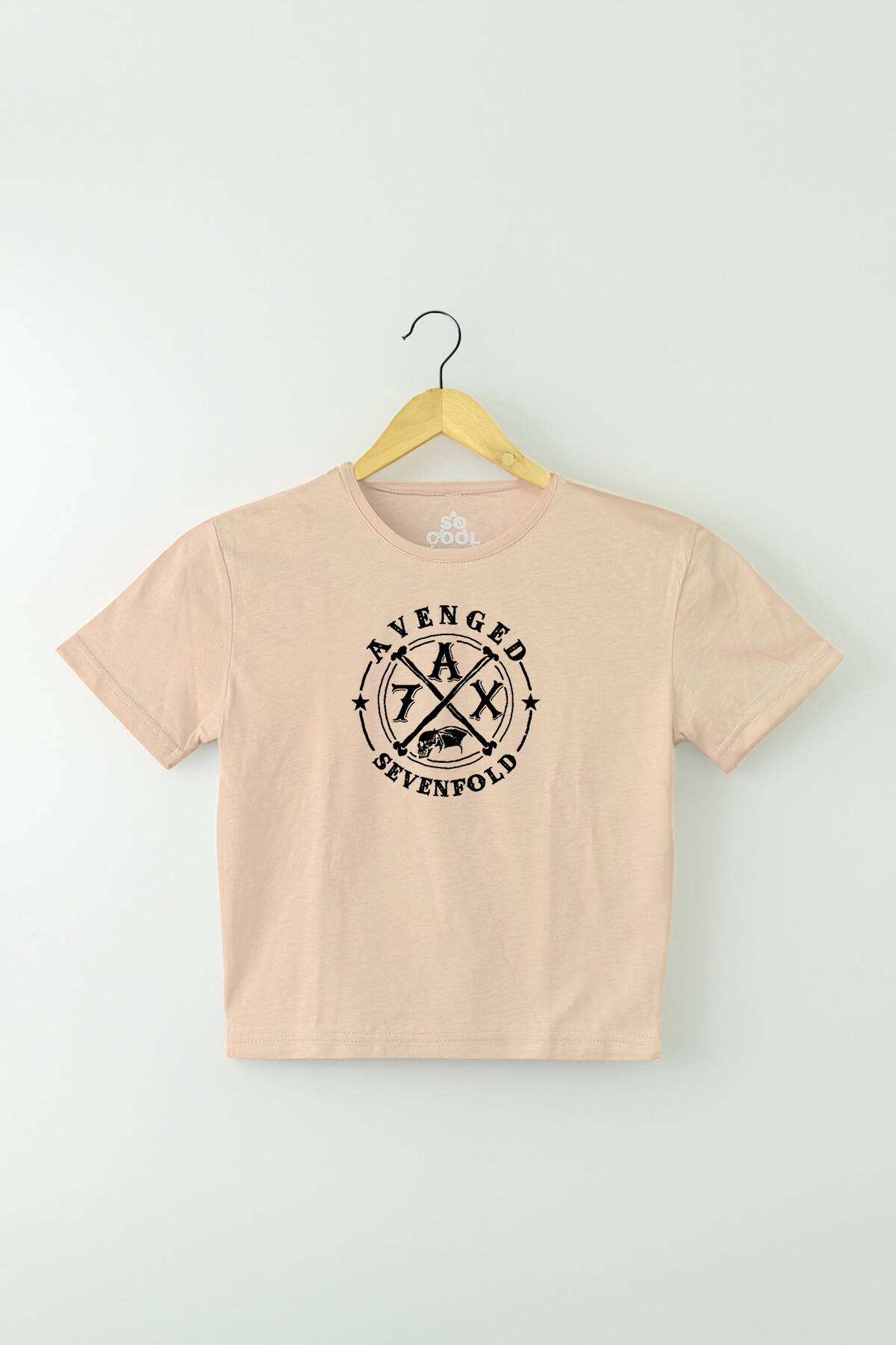 Bej Renk Crop T-shirt Avenged Sevenfold Metal Rock Music Baskılı Kadın Tişört Baby Tee