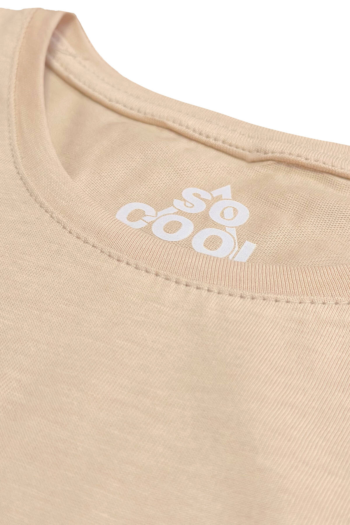 Bej Renk Crop T-shirt Eat Sleep Train Repeat Baskılı Kadın Tişört Baby Tee (1)