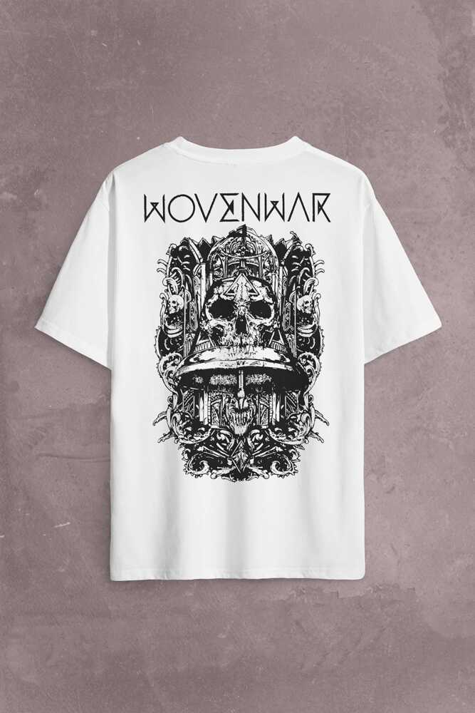 Ben Sahar Behemoth Metal Rock Kuru Kafa Skull Sırt Ön Baskılı Oversize Tişört Unisex T-Shirt (1)