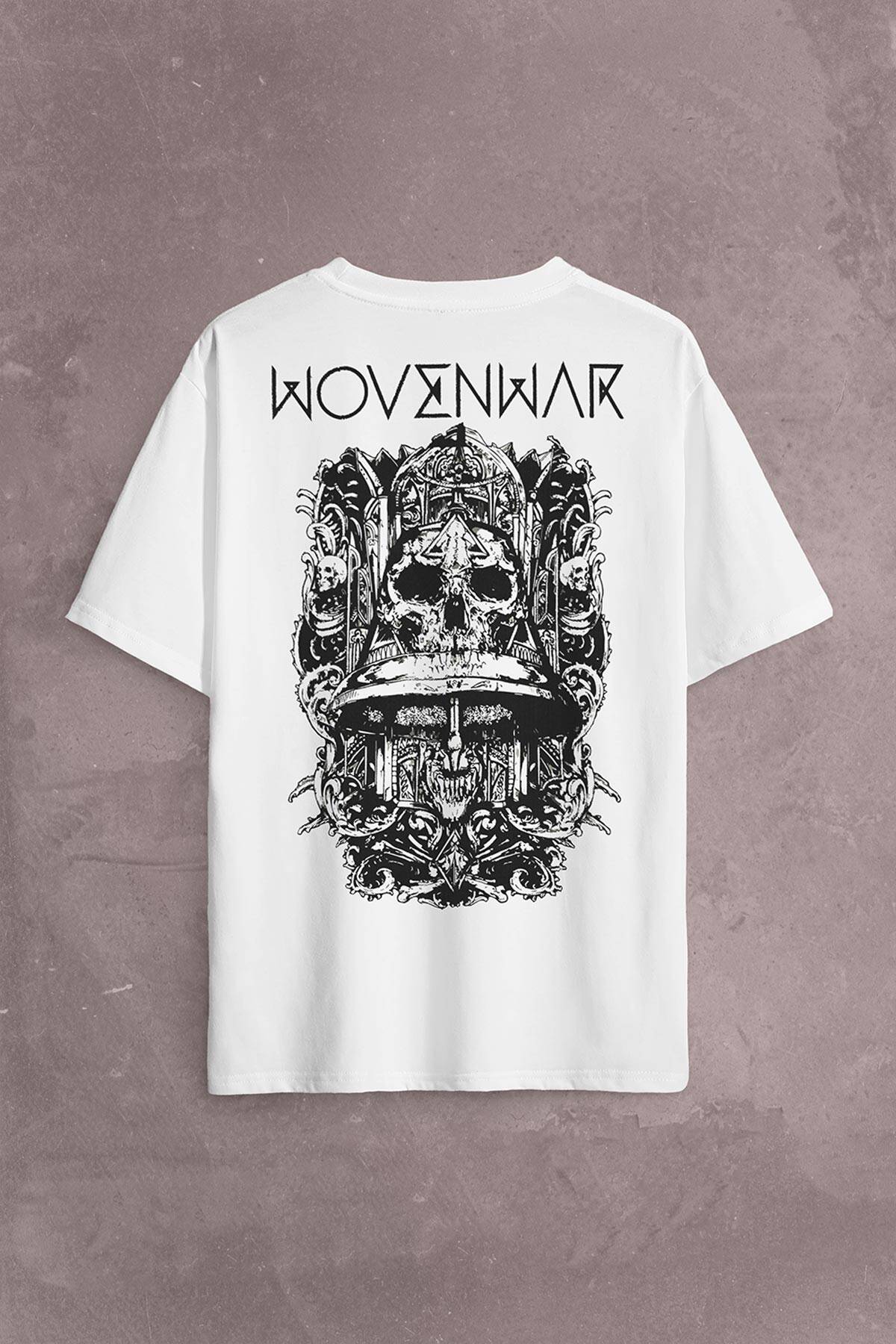 Ben Sahar Behemoth Metal Rock Kuru Kafa Skull Sırt Ön Baskılı Oversize Tişört Unisex T-Shirt (1)