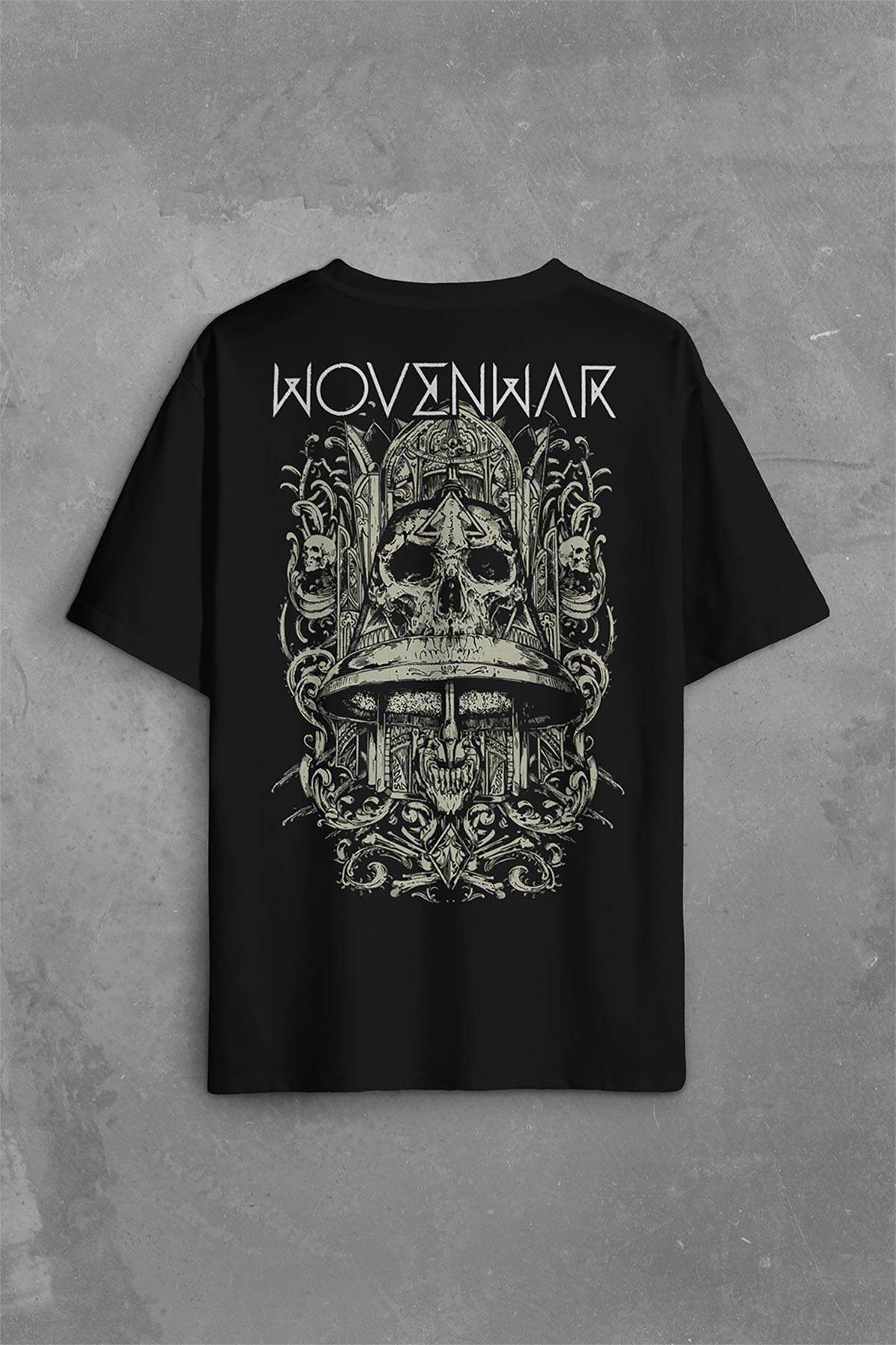 Ben Sahar Behemoth Metal Rock Kuru Kafa Skull Sırt Ön Baskılı Oversize Tişört Unisex T-Shirt (1)