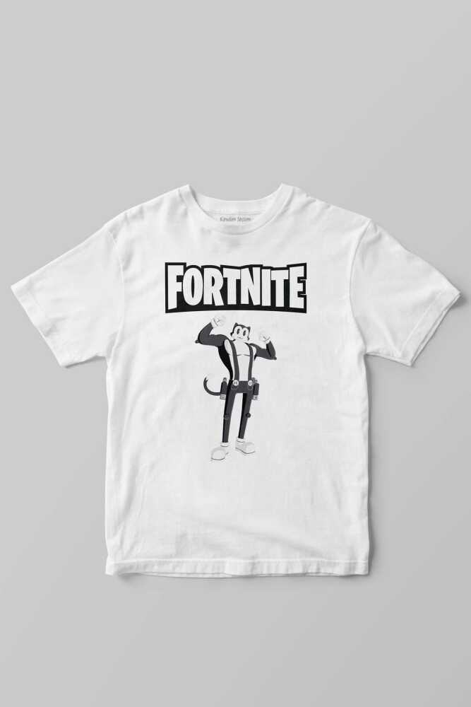 Beyaz Çocuk Tişört Fortnite Kedi Çizgi Tehlikeli Battle Royale Warrior Baskılı T-shirt - 1