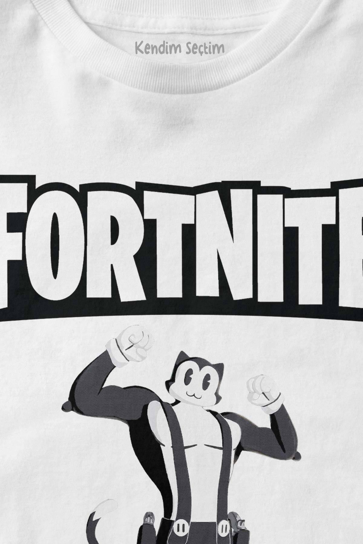 Beyaz Çocuk Tişört Fortnite Kedi Çizgi Tehlikeli Battle Royale Warrior Baskılı T-shirt (1)
