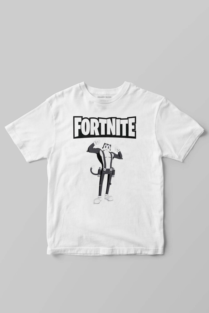 Beyaz Çocuk Tişört Fortnite Kedi Çizgi Tehlikeli Battle Royale Warrior Baskılı T-shirt - KENDİM SEÇTİM