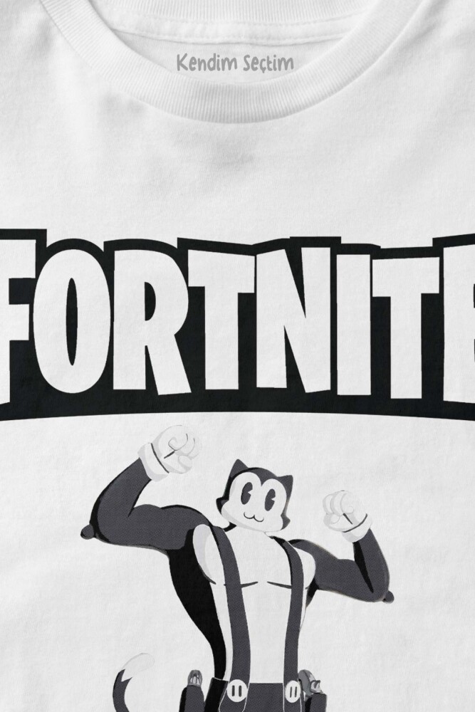 Beyaz Çocuk Tişört Fortnite Kedi Çizgi Tehlikeli Battle Royale Warrior Baskılı T-shirt - 2