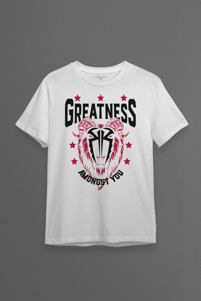 Beyaz Erkek Tişört Greatness Roman Reigns Gym Spor Fitness Baskılı T-shirt - KENDİM SEÇTİM