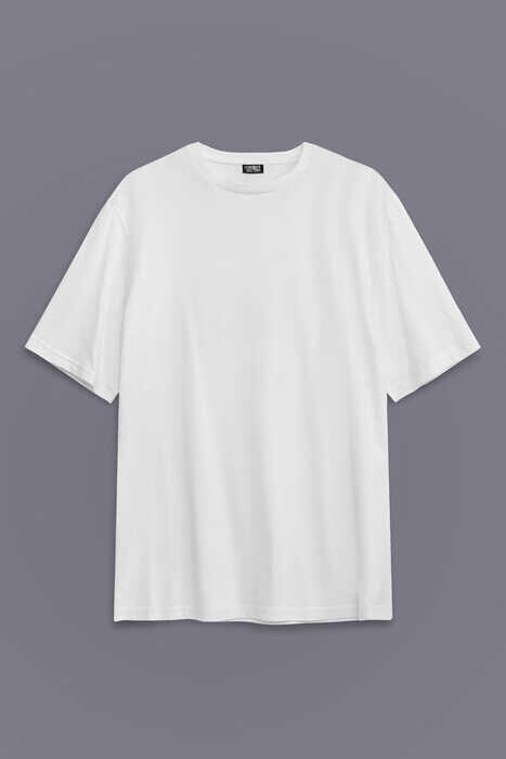 Beyaz Oversize Basic T-shirt Unisex Tişört - 1